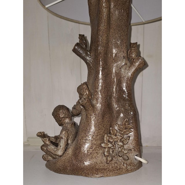 Vintage Figurative Table Lamp in Brown Ceramic and Fabric Shade, 1980s For Sale - Image 9 of 10