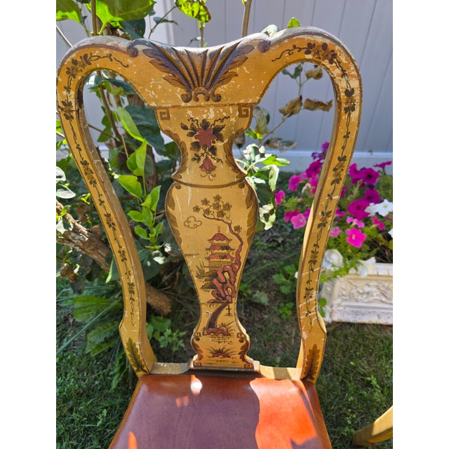 Wood Two Queen Ann Style Chinoiserie Painted Chairs For Sale - Image 7 of 7