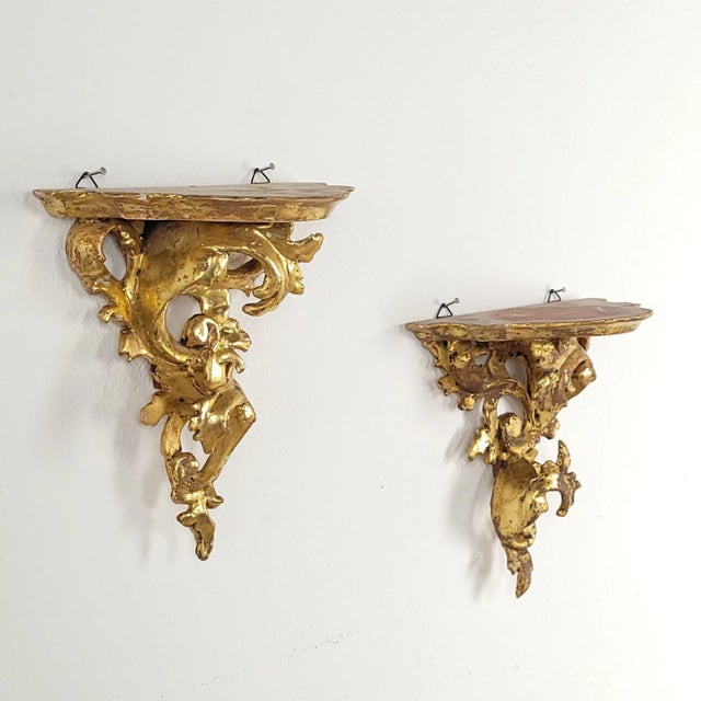 Wood Pair of Giltwood Brackets, Italy Circa 1920 For Sale - Image 7 of 8