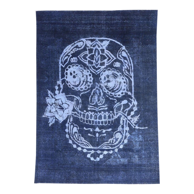 Vintage Sugar Skull Overdyed Rug, 08'01 X 11'06 For Sale