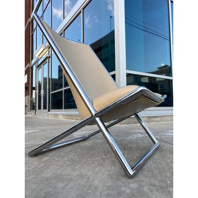 Mid 20th Century Tubular Chrome & Leather Scissor Chair Attributed to Ward Bennett For Sale - Image 11 of 13
