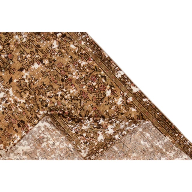 Shabby Chic Vintage Distressed Turkish Handmade Tan Wool Rug For Sale - Image 3 of 10