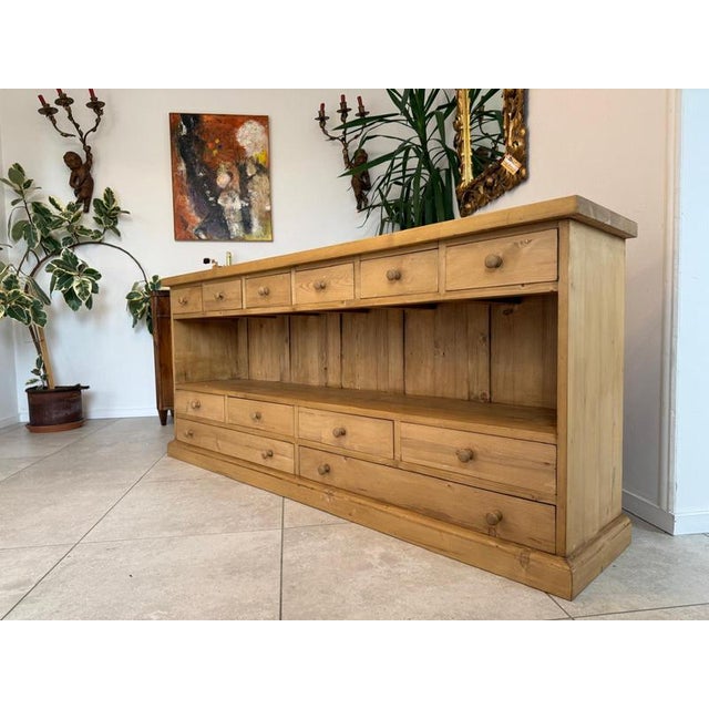 Rustic 12-Drawer Sideboard in Softwood For Sale - Image 12 of 14