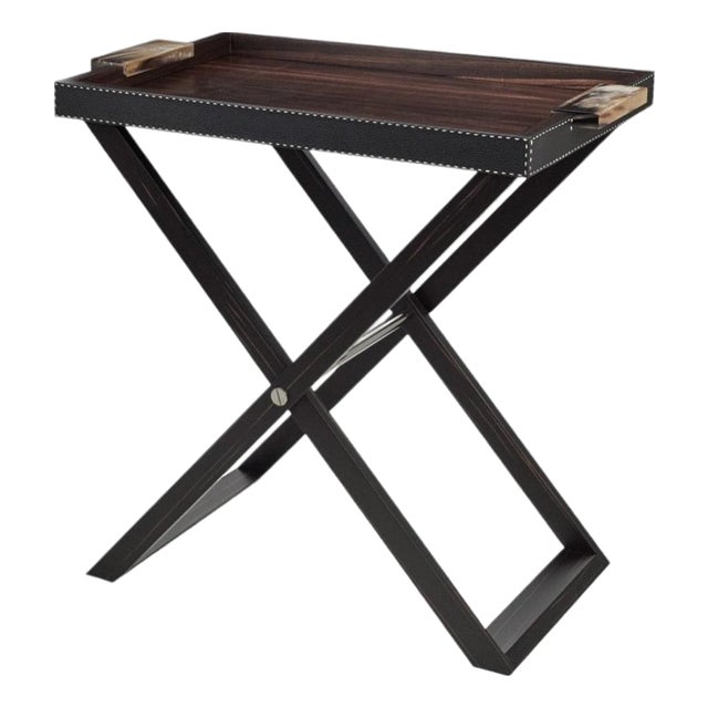 Lipari Butlers Serving Table with Tray in Ebony Veneer and Leather by Arcahorn For Sale