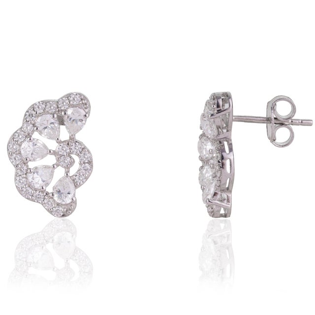 Contemporary Contemporary Openwork Radiant Moissanite Cluster Stud Earrings, 2 Pieces For Sale - Image 3 of 12