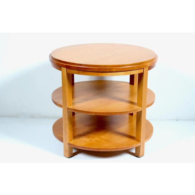 Contemporary Donald Deskey Style Round Three Tier Maple Occasional Table, 1930s For Sale - Image 3 of 12