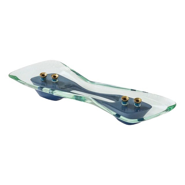 Crystal and Brass Candleholder attributed to Max Ingrand for Fontana Arte, 1950s For Sale