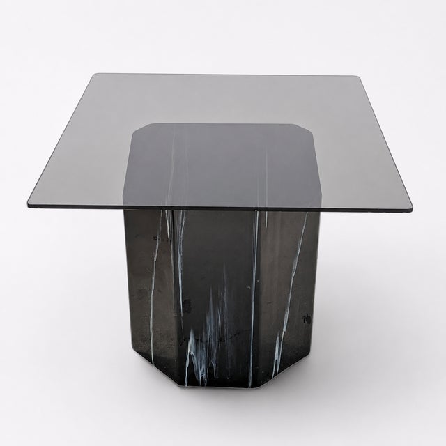Glass Postmodern Faux Marble Pedestal Side Table – Ceramic & Glass, 1980s, Mid-Century For Sale - Image 7 of 17