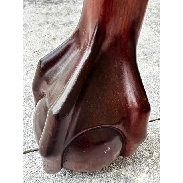 Vintage Mid-Late 20th Century Carved Mahogany Georgian Chippendale Ball & Claw Feet Arm Chairs- Set of 2 For Sale - Image 4 of 12