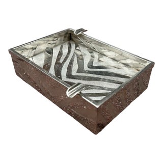 Mid Century Modern Incised Zebra Print Pattern Italian Silver Ashtray, Marked Made in Italy For Sale