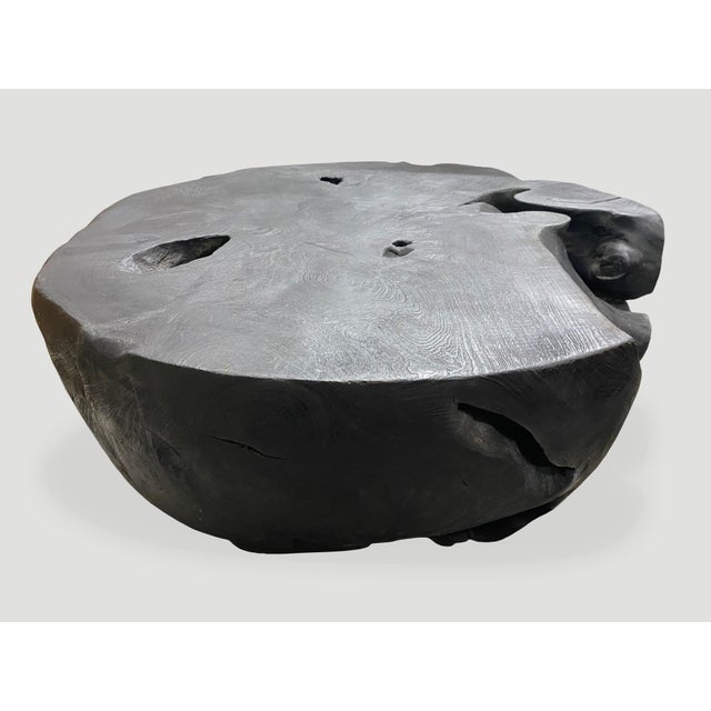 Andrianna Shamaris Drum Shaped Charred Teak Wood Coffee Table For Sale - Image 16 of 18