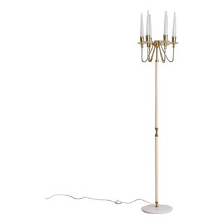 1953 Italian Brass + Opaline Glass Floor Lamp by Angelo Lelii for Arredoluce For Sale