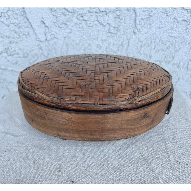 Antique Woven Rattan/Split Bamboo Oval Nesting Boxes-A Set For Sale In Palm Springs - Image 6 of 8