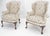 Brown Queen Ann Carved Walnut Bases Blue & White Upholstery Arm Chairs - A Pair For Sale - Image 8 of 12