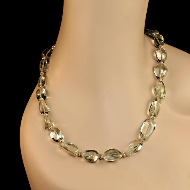 Traditional Praziolite Graduated Necklace With Goldy Accents For Sale - Image 3 of 5