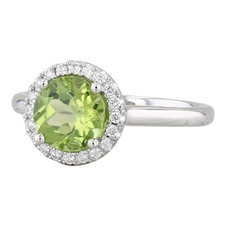New 1.60ctw Round Peridot Diamond Halo Ring 14k White Gold Size 6.5 Engagement For Sale