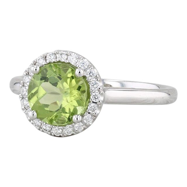 New 1.60ctw Round Peridot Diamond Halo Ring 14k White Gold Size 6.5 Engagement For Sale
