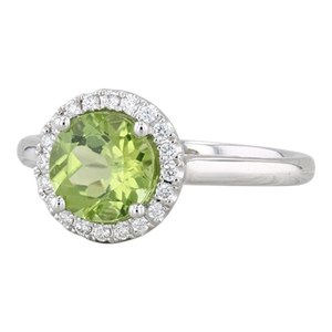 New 1.60ctw Round Peridot Diamond Halo Ring 14k White Gold Size 6.5 Engagement