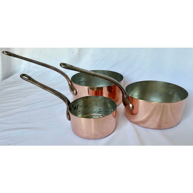 Vintage French Copper Saucepans - Set of 3 For Sale - Image 9 of 12