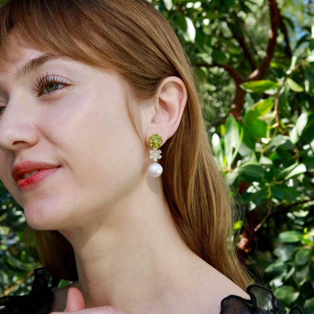 Not Yet Made - Made To Order Nina Zhou 8.38ctw Island Blossoms Peridot, Opal, Diamond & Pearl Convertible Drop Earrings For Sale - Image 5 of 7