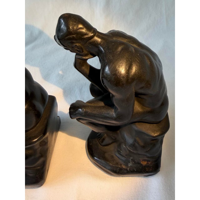 Metal Mid 20th Century Armor Bronze Pair of ’The Thinker’ Bookends For Sale - Image 7 of 12