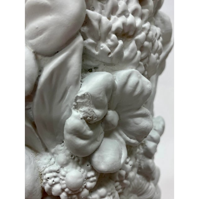 White Relocation Super Sale! 1950s Allover High Relief Floral Table Lamp For Sale - Image 8 of 9