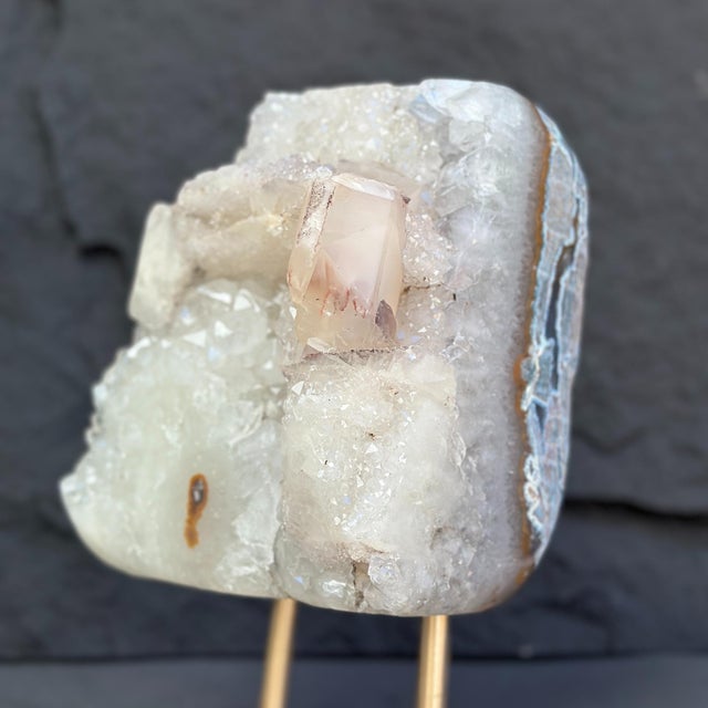 Natural Quartz Crystal Sculpture on Golden Metal Stand For Sale - Image 10 of 12