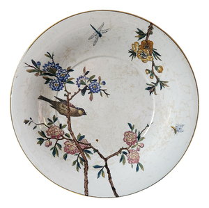 Large Antique French Decorative Plate with Birds and Insects from Gien, 1800s