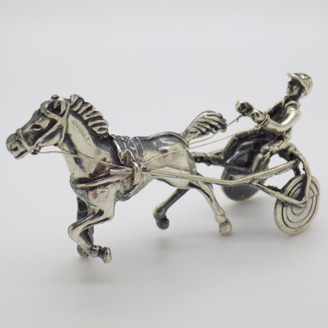 Vintage Italian Handmade Silver Racing Horse with Jockey Figurine, Tuscany, 1980s For Sale - Image 3 of 11