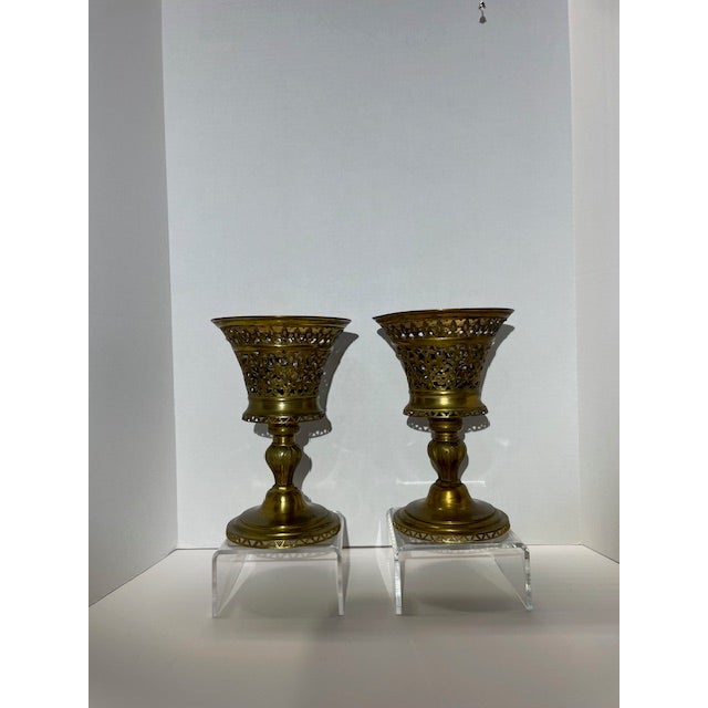 Early 20th Century Set of Two Early 20th Century Brass Compote or Candle Holders For Sale - Image 5 of 10