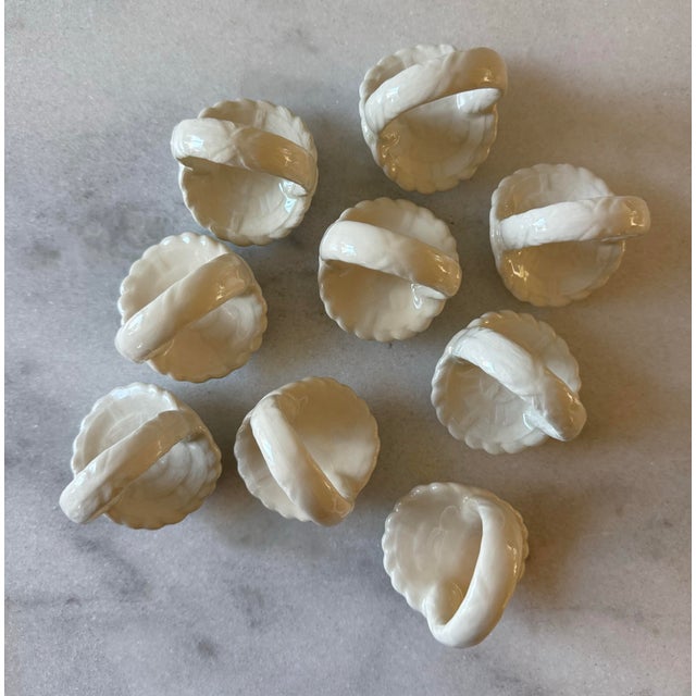 Set of 9 Vintage White Ceramic Basket Napkin Rings For Sale In Austin - Image 6 of 8
