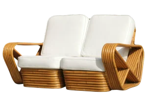 Restored Vintage Paul Frankl Six-Strand Square Pretzel Stacked Rattan Loveseat