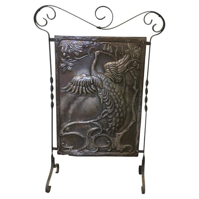 Metal Arts and Crafts Iron Peacock Fire Screen, 1890 For Sale - Image 7 of 7