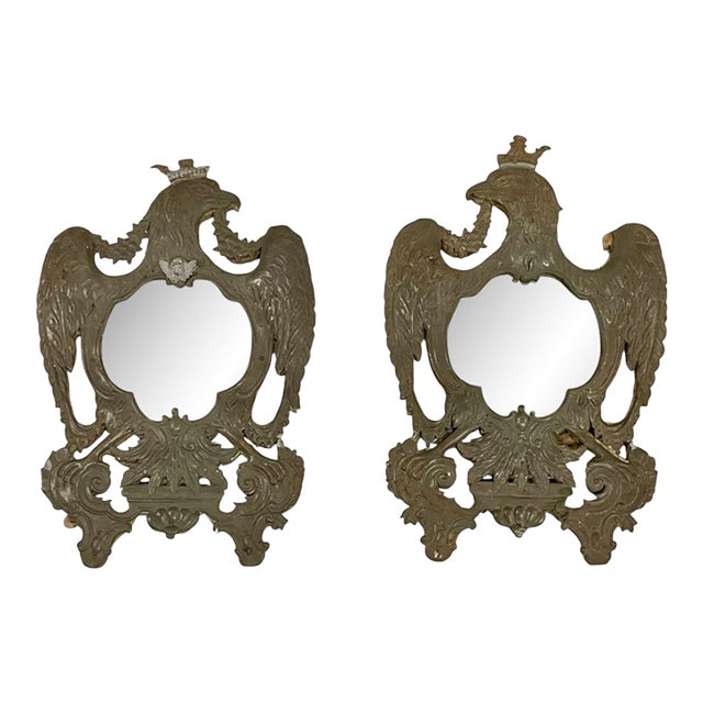 Pair of Antique French Federal Style Tin Eagle Mirrors, 19th Century For Sale