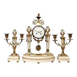 19th Century French Louis XVI Style Mantle Clock Garniture Set Attrib to Raingo Freres