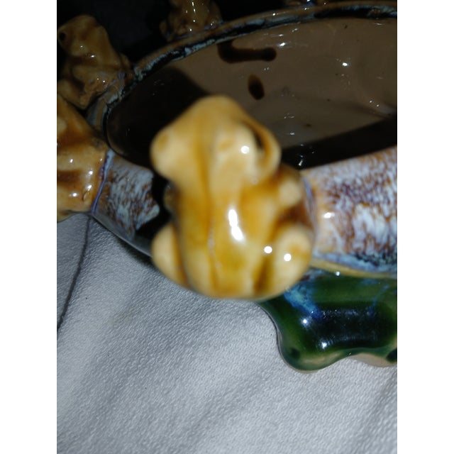 Blue Vintage Majolica California Pottery 8 Frog Ceramic Planter Drip Glaze Blue Green Brown For Sale - Image 8 of 10