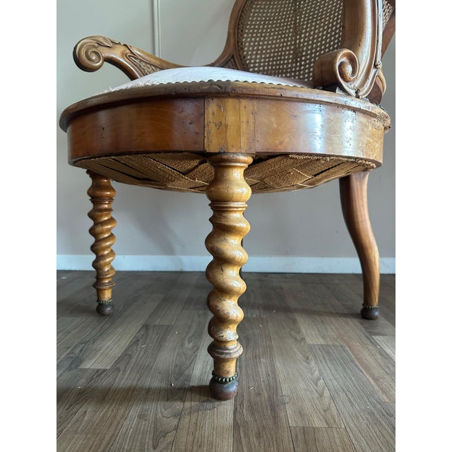 Antique Victorian Cane Back Armchair With Carved Wood Frame and Upholstered Seat For Sale - Image 4 of 4