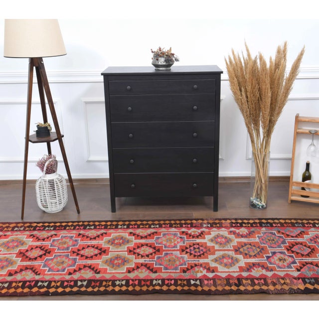 Shabby Chic 1970s Vintage Turkish Hand-Knotted Wool Cotton Red Runner Rug For Sale - Image 3 of 10