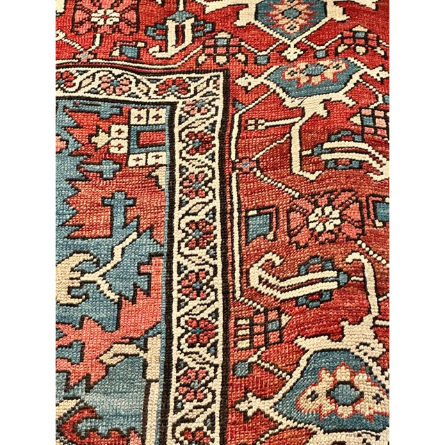 Antique Persian Serapi Carpet Handmade Wool Oriental Rug Rust, Ivory, Light Blue For Sale - Image 17 of 18