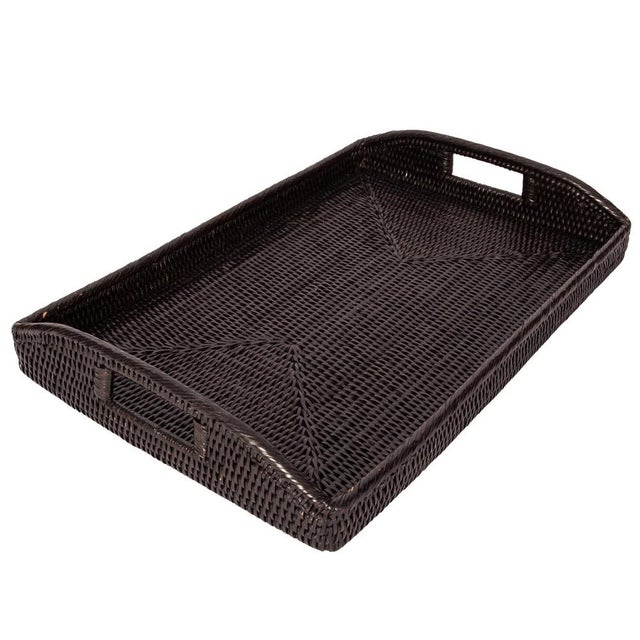 Artifacts Rattan Rectangular Serving Tray with High Handles in Tudor Black - 21" For Sale - Image 12 of 12