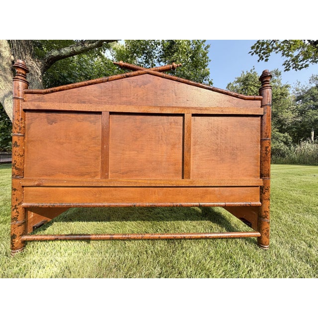 British Colonial Style Faux Bamboo and Rattan Queen Bed in Tortoise Finish For Sale - Image 10 of 12
