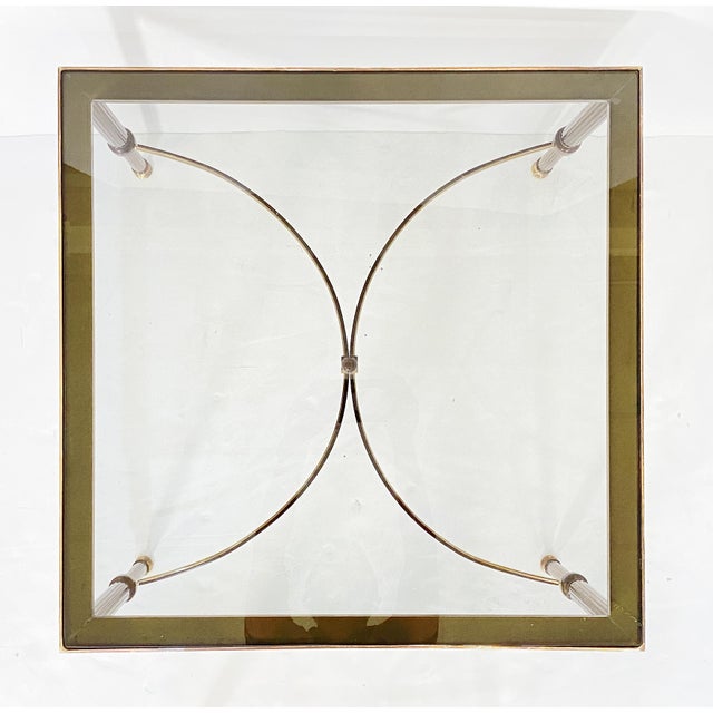 Brass French Modern Square Cocktail or Coffee Low Table of Brass With Smoked Glass Top For Sale - Image 8 of 8