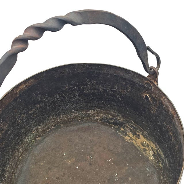 19th Century Primitive Copper Cauldron Vessel With Hand-Forged Iron Handle 12" For Sale In San Francisco - Image 6 of 10