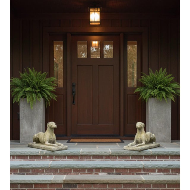 Vintage Weathered Reconstituted Stone Greyhound Statues - A Pair For Sale In West Palm - Image 6 of 7