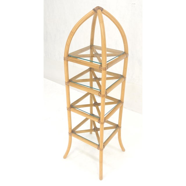 Mid-Century Modern Bamboo & Leather Figural 13" Square Profile Dome Shape Etagere MINT For Sale - Image 3 of 13