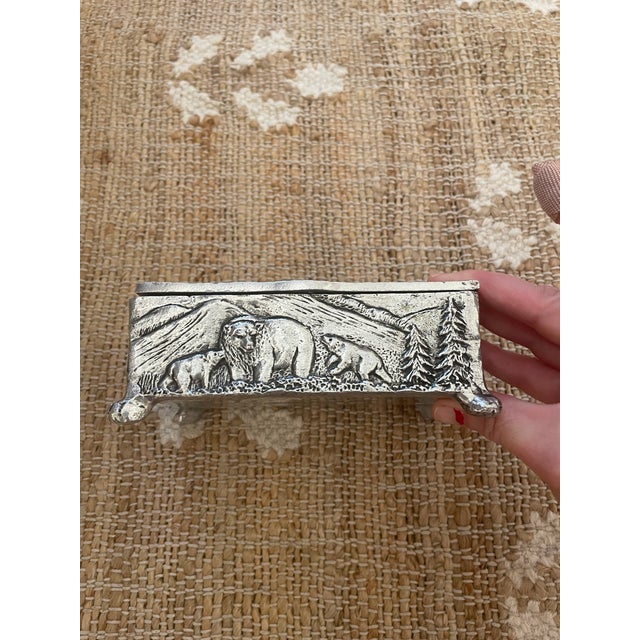 Silver Vintage Sliver Tone Wilderness Bear Arthur Court Trinket Jewelry Box For Sale - Image 8 of 11