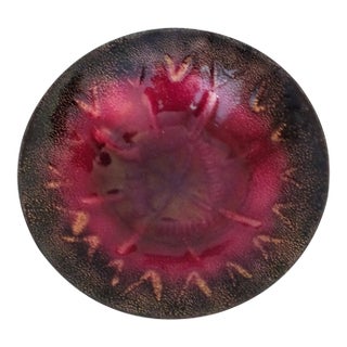 Vintage Enamel on Copper Ruby Red Gold Plate Dish For Sale