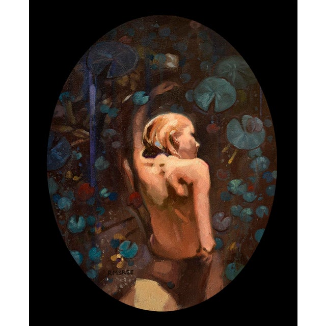 Lillies by Ryan Morse | Oil on canvas depicting a figure among water lilies For Sale
