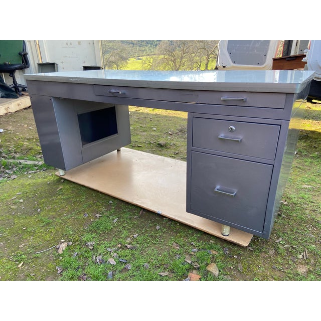 Vintage Mid Century Modern Steel Tanker Desk Workbench For Sale - Image 12 of 12