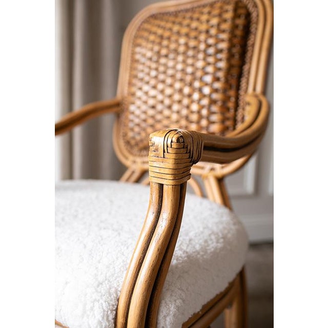 Rare Set of Four Vintage Padma’s Plantation Armchairs Woven Rattan, Sherpa Upholstery For Sale - Image 11 of 18